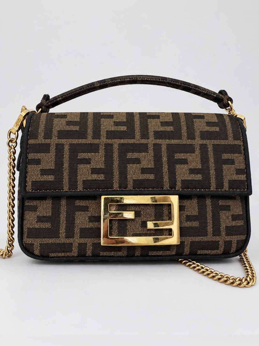 Fendi Mini Baguette Brown FF Jacquard Bag Gold Hardware